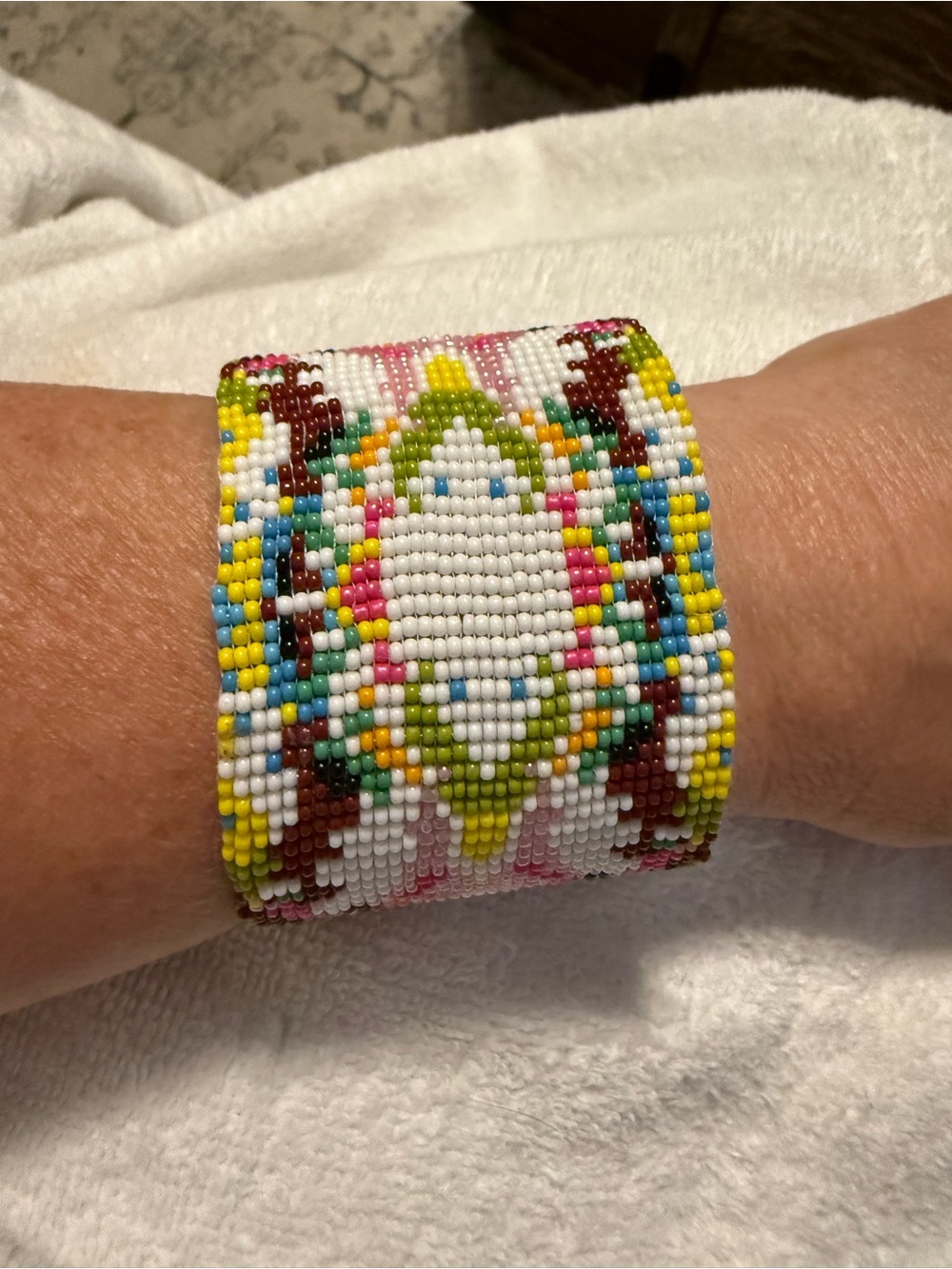 Multicolor Seed Bead Cuff Bracelet - White Accent